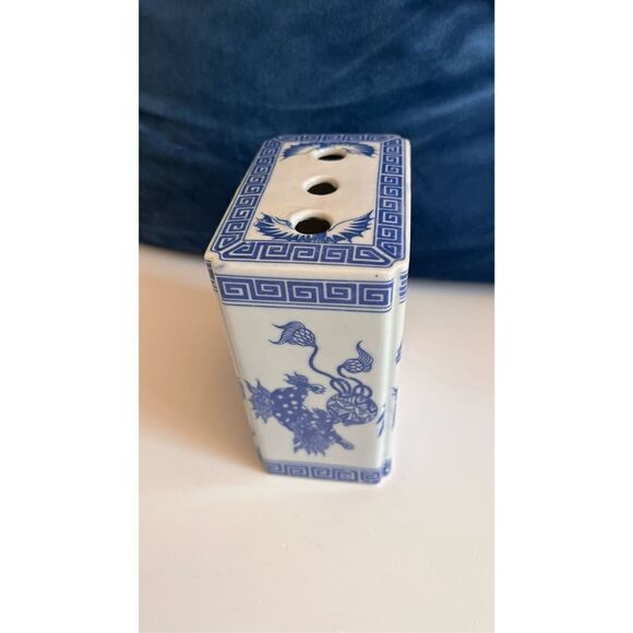 Antique Chinese‎ Porcelain Opium Pillow  Blue White Foo Dog Qing Signed - Picture 4 of 10